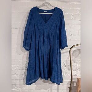 Blue 100% Linen Sundance Dress